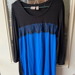 Chico's Black and Blue Lace Long Sleeve Top